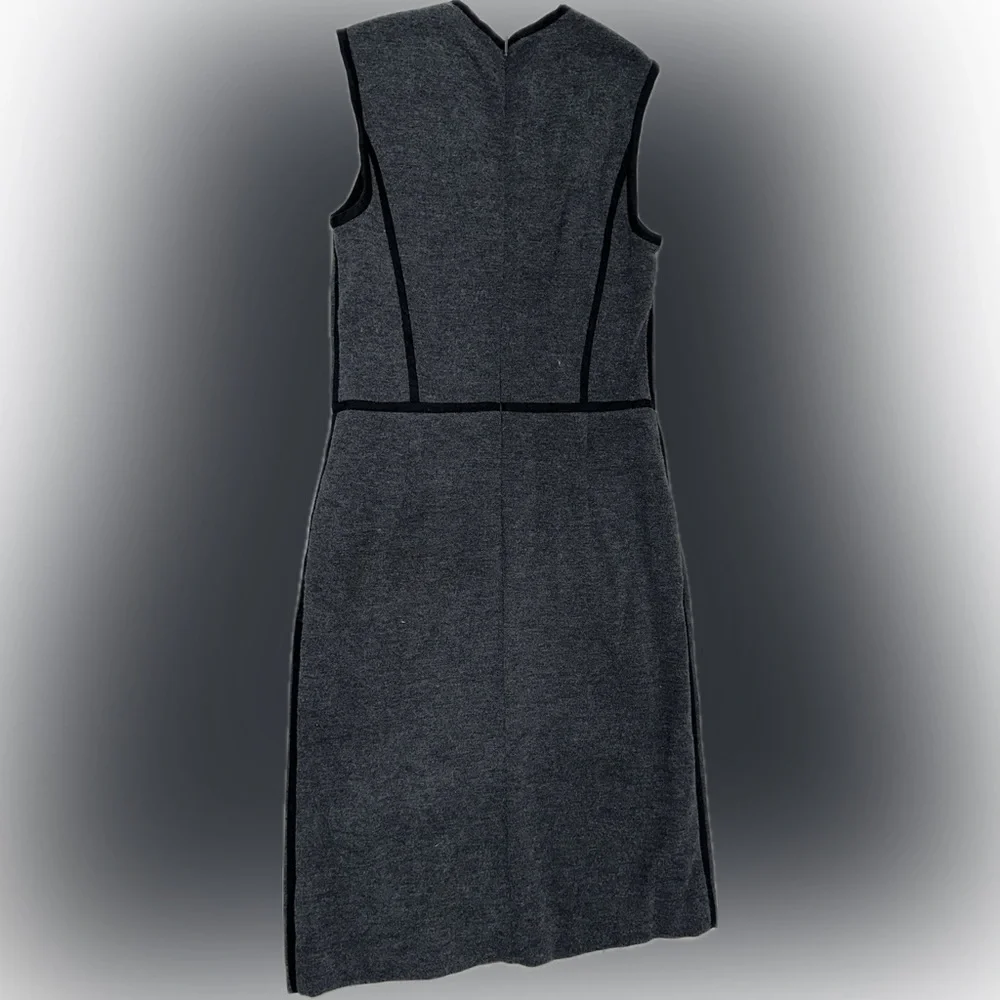 Tory Burch Grey Wool Sheath Dress with Black Trim Size Small